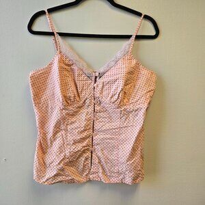 Mixit Y2K Pink Polka Babydoll Y2K Coquette Dot Lace Trim Camisole Large